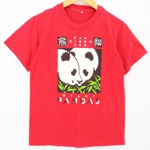 Vintage San Diego Zoo Shirt Womens Red Short Sleeve Giant Pandas Graphic S Y2K